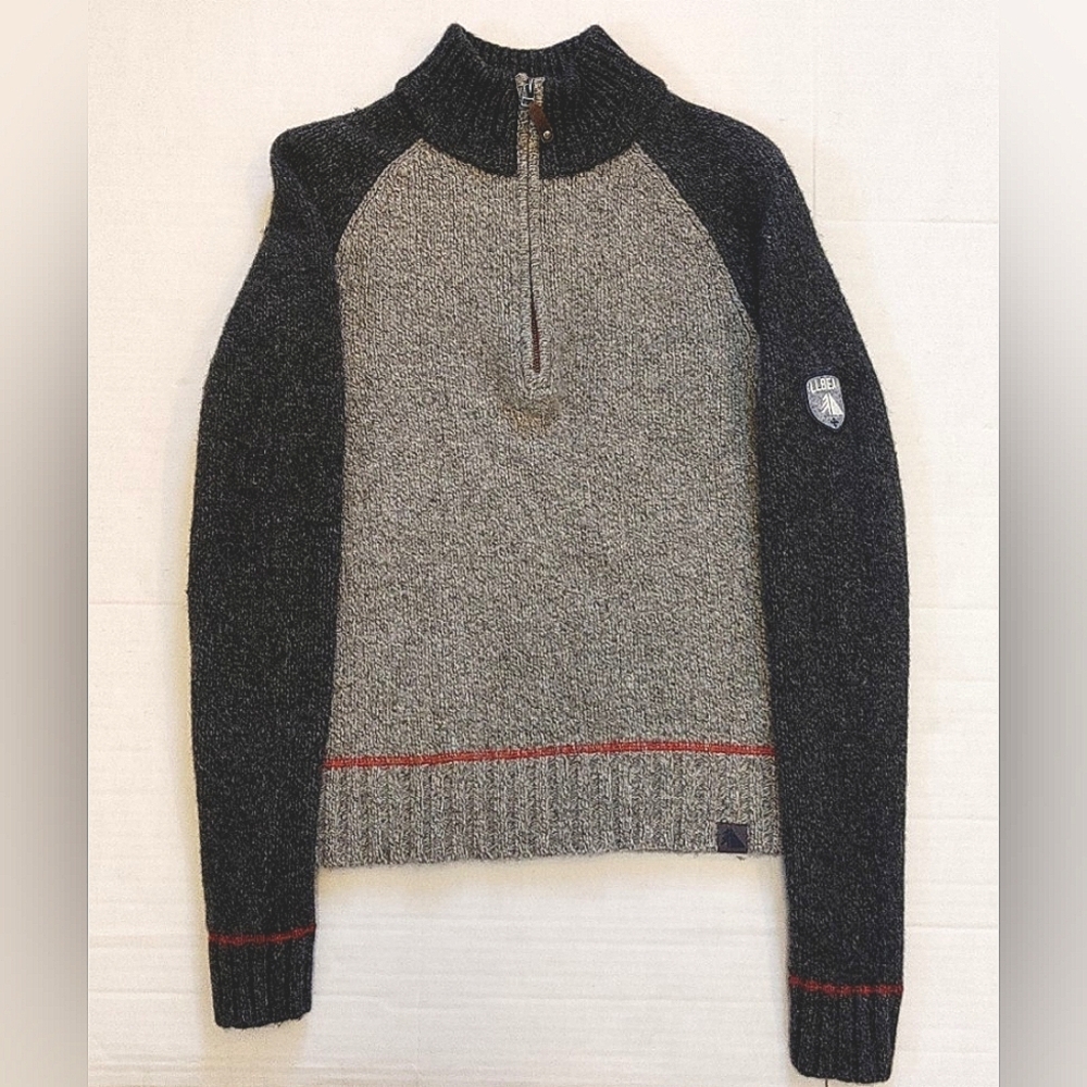 Vintage LL Bean Men’s Small 100% Lambswool Chunky Knit Sweater Color Block Gray